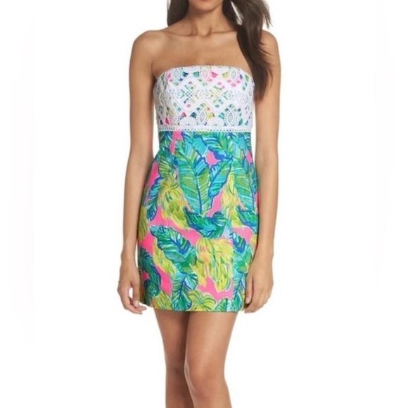 Lily Pulitzer Brynn Pink Sunset Strapless Dress Sz. 0 - Picture 1 of 15